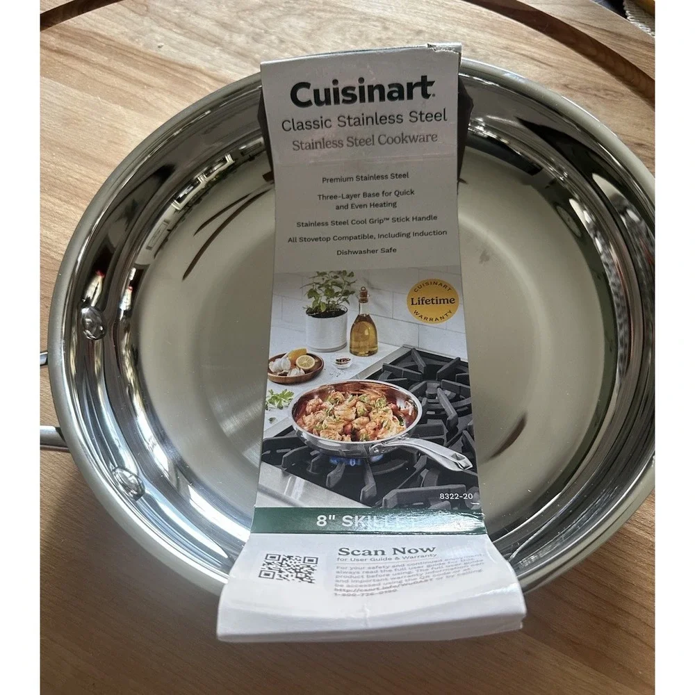 Cuisinart 8‎ Inch Cooking Pan Classic Stainless Steel Skillet Kitchen New